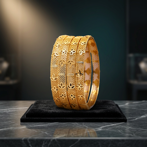 Wholesale Brass Dye Gold Plated Fashion <b>Bangles</b> Jewelry, Custom Dye Gold Filled <b>Bangles</b>, Traditional Floral Design <b>Bangles</b> <b>Set</b>. - Product Image 4