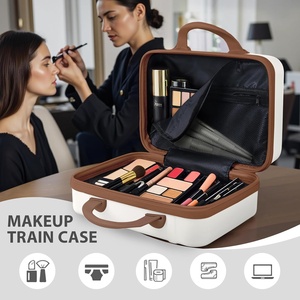 Estuche de tren de carcasa dura de viaje portátil para <span class=keywords><strong>mujer</strong></span> de 14 pulgadas, <span class=keywords><strong>Neceser</strong></span> de maquillaje ABS, Mini organizador de cosméticos, maleta con bandas elásticas - Product Image 2