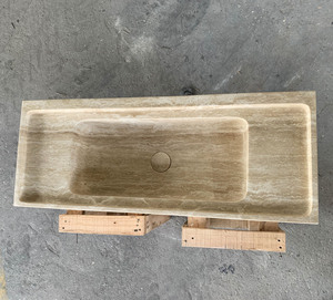<span class=keywords><strong>Lavabo</strong></span> de salle de bain en travertin beige de Turquie de qualité supérieure, finition polie, à suspendre au mur, en marbre massif, pour meuble sous vasque - Product Image 2