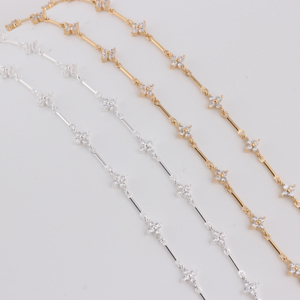 Catena a maglie e a barra in oro 14K/S925 argento con zirconi a trifoglio per la creazione di gioielli permanenti, accessori per collane e bracciali - Product Image 3