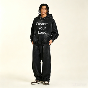 Pantalones de chándal de algodón con lavado ácido para hombre, de corte oversize, cintura elástica, estilo casual urbano, holgados, estilo otoñal, de punto de peso medio - Product Image 1