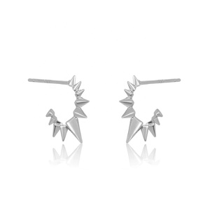 LOZRUNVE 925 Sterling Silver Minimal Hip Hop <strong>Plain</strong> Spike Huggie Hoop Earring with <strong>Stud</strong> - Product Image 4