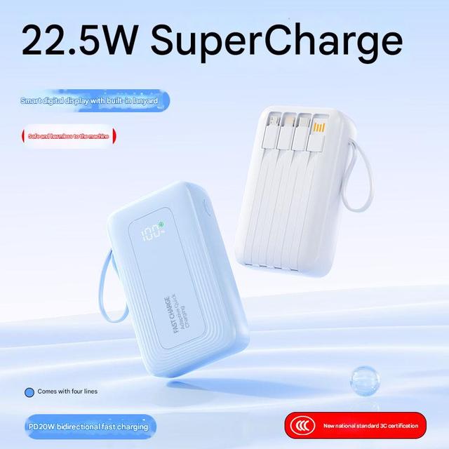 OEM 20,000mAh 30W High-Speed Power Bank LED Display Portable Charger Built-in USB-C Cable 1C1A Port Compatible iPhone Battery