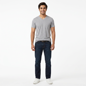 T-shirt à col en V personnalisé 100% coton pour homme, t-shirt de sport d'été à col en V, t-shirt uni à col en V, tissu tricoté, vente chaude - Product Image 1