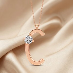 Collier pendentif initial C en diamant naturel intemporel pour femme, bijou fin personnalisé élégant, cadeau en argent sterling plaqué or 10 carats - Product Image 2