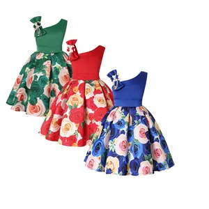 Le ragazze estive dei bambini della stampa floreale si vestono con i vestiti dell'abito della ragazza di spettacolo dell'arco grande per la festa