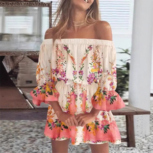 Dropshipping Shopify Robe courte à imprimé floral à épaules dénudées pour femmes grandes tailles, style décontracté d'été - Product Image 2