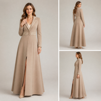 Robe Blazer Longue Élégante pour Femme, Col Cranté, Bordure Perles, Robe Manteau Midi Formelle de Bureau, Robes de Costume pour Soirées d'Affaires
