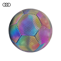 Ballon de football holographique réfléchissant lumineux Sanhuan avec logo personnalisé, taille 5, en PU, lumineux, sortie d'usine OEM