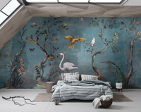 Papier peint Chinoiserie écologique, flamant rose, oiseau coloré, arbre fruitier, motif floral, revêtement mural pour salon, chambre à coucher, décoration intérieure
