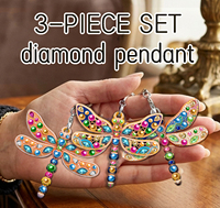 Kit de broderie diamant 5D DIY spécial LS Big Acrylic Bag Pendant, motif libellule, pour porte-clés de sac, artisanat fait main, divertissant