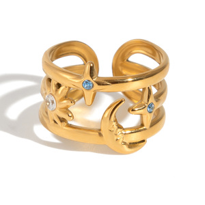 Sun Moon Zircon Stainless Steel <b>Open</b> <b>Ring</b> For Women Gift Jewelry - Product Image 5