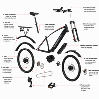 Vélo robuste avec cadre en alliage d'aluminium 700C*20,5 pouces, frein à disque mécanique 7 vitesses, moteur arrière Key-Diso KD 58C et assistance au pédalage électronique
