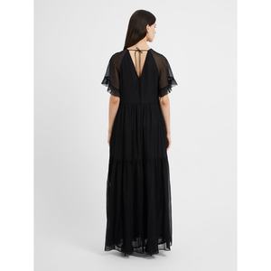 Robe longue en mousseline de soie à manches courtes, transparente, col en V, dos lacé - Product Image 2