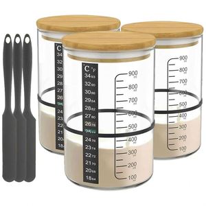 Pot en verre transparent carré de 900 ml pour levain, à large ouverture avec couvercle, sérigraphié, pour la cuisson, la fermentation et le stockage alimentaire - Product Image 1