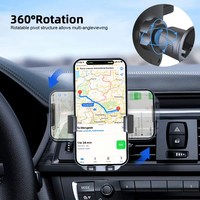Support de téléphone pour grille d'aération de voiture, conception en silicone super stable, clip flexible en métal, rotation à 360°, déverrouillage à un bouton, port de charge