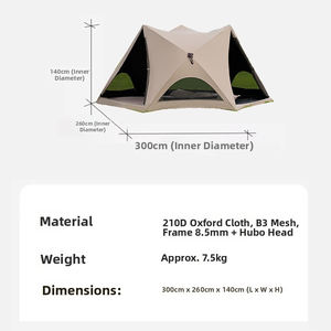 Tente de <span class=keywords><strong>plage</strong></span> automatique en fibre de verre E-RIKE avec protection UV, simple couche, ouverture rapide, pour 4 à 6 personnes, pique-nique, <span class=keywords><strong>camping</strong></span> en plein air - Product Image 2