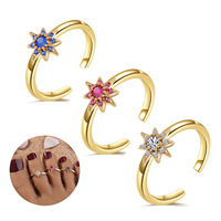 Mode réglable anneaux d'orteil plaqué or Zircon laiton pied bijoux coeur petite taille queue ouverte anneaux empilables