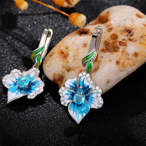 Pendientes de flor azul con engaste de topacio en plata 925, joyería romántica para fiesta para mujer - Product Image 5