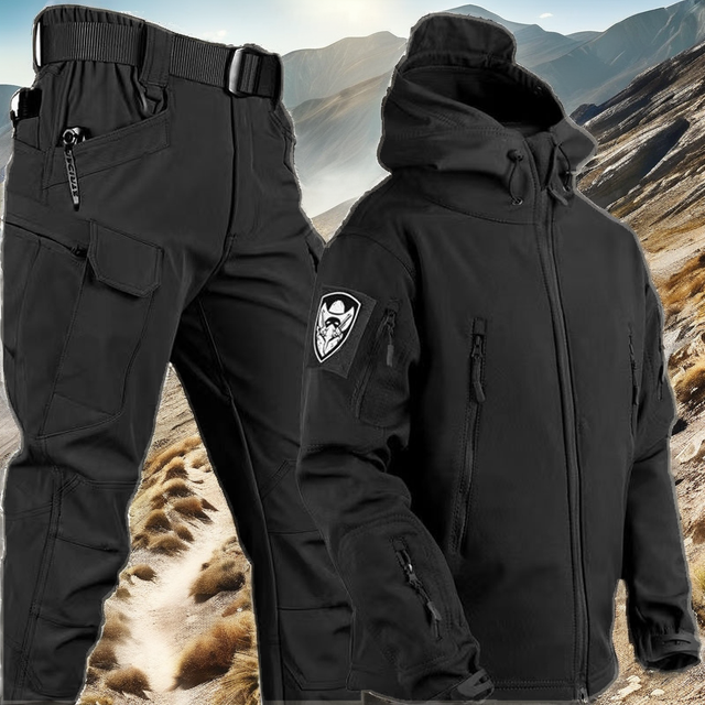 Autumn Winter Men's Outdoor Tactical Soft Shell Waterproof Windproof Plus Size Fleece Warm Hiking Jacket & Pants Suit