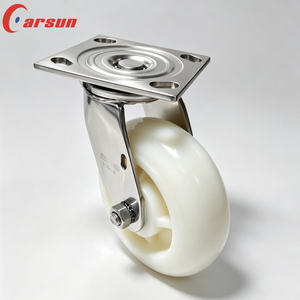 Roulettes robustes en acier inoxydable de 6 pouces, pivotantes en nylon blanc avec roulement à billes, frein de blocage total et protections filetées - Product Image 2