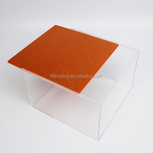 Caja de regalo acrílica pequeña y bonita personalizada, rectangular, cuadrada, redonda, negra, brillante, transparente, naranja - Product Image 4