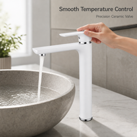 Robinet de lavabo anti-traces de doigts à poignée unique, mitigeur de salle de bain avec cartouche céramique, eau froide et chaude