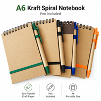 Carnet à spirale en papier kraft A6, bloc-notes ligné épais avec stylo, bande élastique, logo personnalisé, école, bureau, journal de voyage