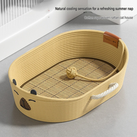 Lit pour chat en coton tissé, motif de chat de dessin animé, pour toutes les saisons - Lit confortable pour chats et chatons