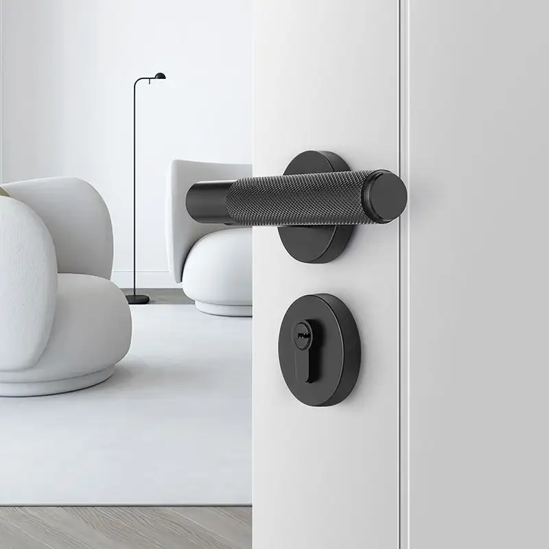 Pintu Kayu Senyap Dalam Ruangan Sistem Penguncian Magnetik Hitam Kunci Split Kamar Tidur Knurled Pintu Menangani Toilet Menangani Kunci