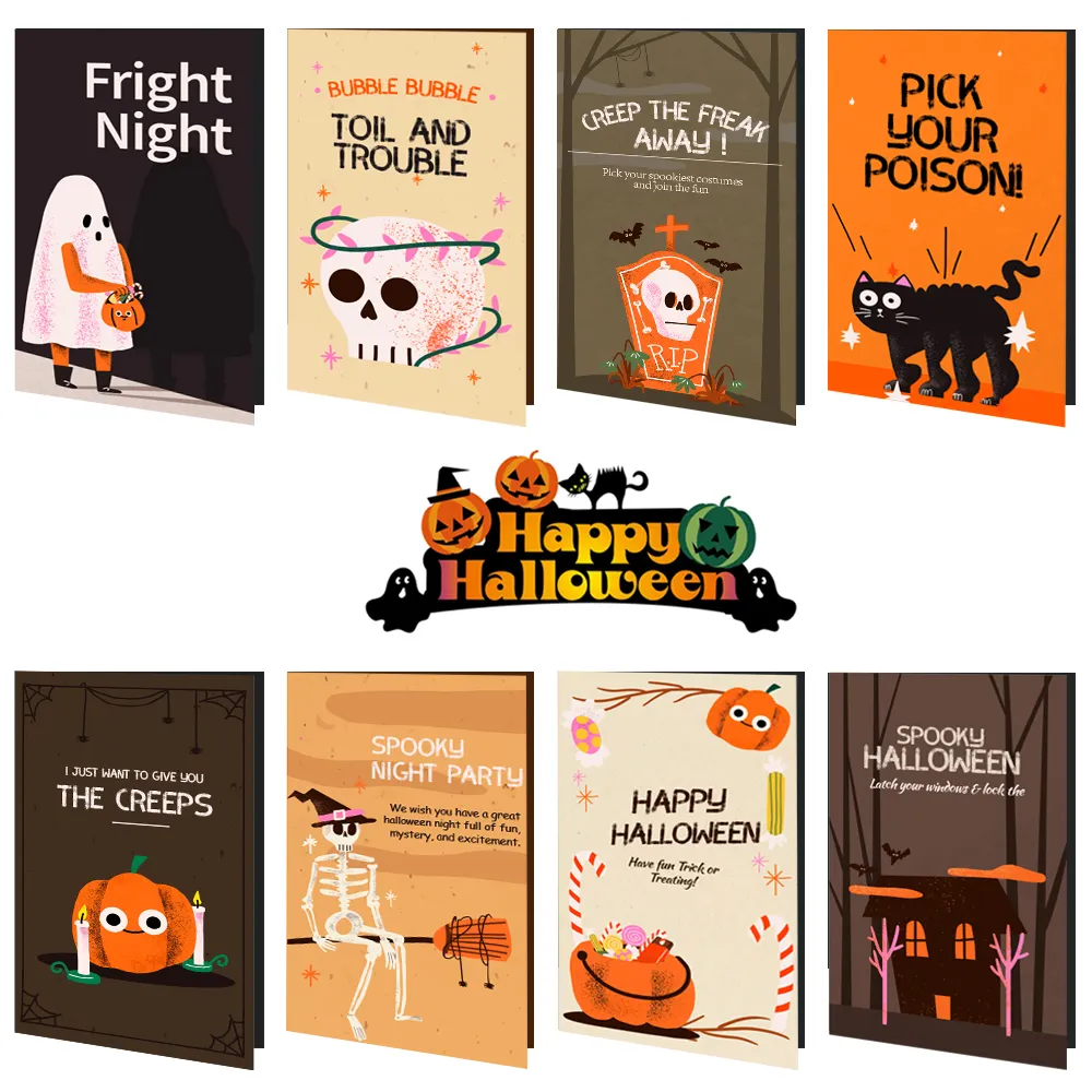 Hotsale Custom Halloween Die-Cut Ansichtkaart Bedankt Wenskaarten Met Logo