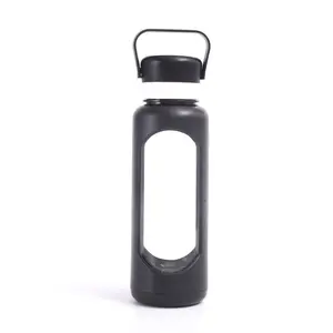 Popular Products Custom design 1000ml sports glass water bottle with protective case for hiking and outdoor