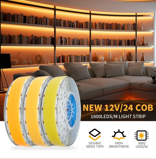 30MM COB LED Strip Lights 24V 1600leds Ultra Bright 5 Rows Dimmable Remote Control Indoor Light Strip Commercial Home Industrial