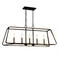 Lustre linéaire moderne en acier doré à 5 lumières, réglable en hauteur, style ferme, pour salon, îlot de cuisine et table à manger (OEM/ODM)