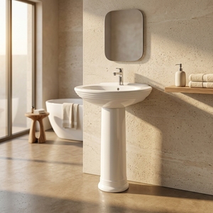 Lavabo a <span class=keywords><strong>colonna</strong></span> OUNASI Classic Home WC <span class=keywords><strong>Bagno</strong></span> in ceramica di porcellana bianca lucida <span class=keywords><strong>con</strong></span> base scanalata - Product Image 1