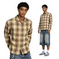 Kemeja Pria Kotak-kotak Kualitas Tinggi Lengan Panjang Katun Kancing Depan Kasual Motif Plaid Streetwear Polos Grosir ODM TKAN0953