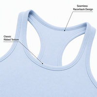 Ensemble de yoga côtelé bleu glace premium pour femme avec débardeur dos nu sans manches et mini-short taille haute – Marques de fitness de boutique