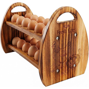 Estante de madera para almacenamiento de huevos de 2 niveles con asa, organizador de escritorio para exhibir huevos frescos - Product Image 1