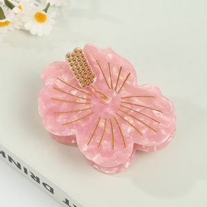 Forest <b>Style</b> Fresh and Elegant High-End Diamond-Studded Exquisite Back of <b>Head</b> Updo Acetate Peach Blossom - Product Image 4