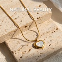 Collar con Colgante de Concha Natural con Lazo de Corazón, Chapado en PVD de 18k, Acero Inoxidable 316L, Joyería de Verano de Alta Calidad, Resistente al Agua, RINHOO