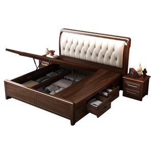 Lit double en bois massif rembourré 1,8m x 2m avec coffre de rangement haut pour chambre parentale - Product Image 5