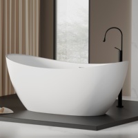 Baignoire autoportante PUNCHAN en surface solide blanche mate en forme de voilier, 1600 mm de profondeur, pour hôtels et villas de luxe