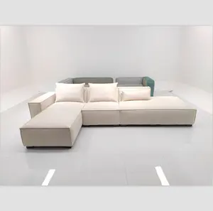 Modern basit tasarım oturma odası kanepe mobilya küp fasulye ev blok çekyat deri kombinasyonu L şeklinde koltuk takımı