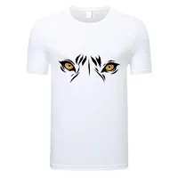Camiseta de algodão, 170 grama, design de tigre, streetwear, hip hop, cabeça de tigre, branco, gráfico, olho de tigre