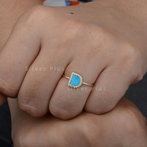 Solid 14K Rose <b>Gold</b> Genuine <b>Turquoise</b> Gemstone Diamond <b>Ring</b> - Product Image 1