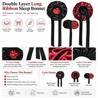 Bonnet en satin double face avec longue sangle à nouer, bonnet de nuit réversible pour femme, bonnet de nuit ajustable de grande taille pour protéger les cheveux bouclés