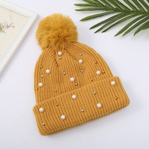 Beanie Soft Pompom Kids Long Winter Warm Hat Pearl Logotipo personalizado Pom Knitted Hat - Product Image 4