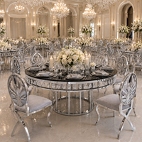 Table de réception ronde de luxe en acier inoxydable doré pour événements de mariage et hôtels