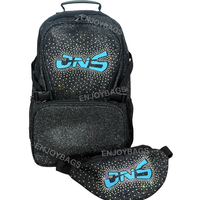 Mochila Negra con Brillantina y Logotipo de Pedrería, Bolsa con Cierre Súper Brillante para la Universidad, Deportes, Animadoras, Bordado de Nombres Deportivos