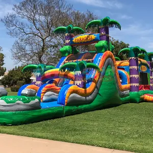 Thương mại nhảy lâu đài trẻ em leo lên vui vẻ đôi làn đường thiên đường kết hợp nhiệt đới Inflatable trượt nước nhà trở ngại lâu đài